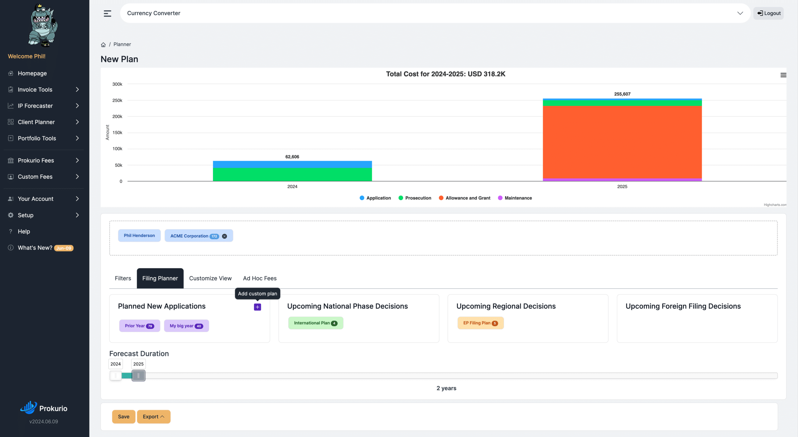 IP Cost Estimation filing planner